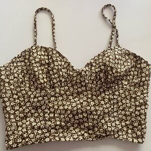 RSQ Brown Floral‎ Crop Top Boho Western